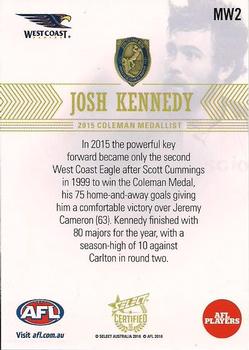 2016 Select AFL Certified - Medal Winners #MW2 Josh Kennedy Back